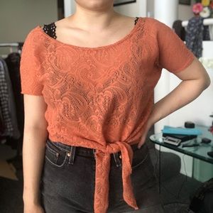 Kirra Burnt Orange Lace Crop Top